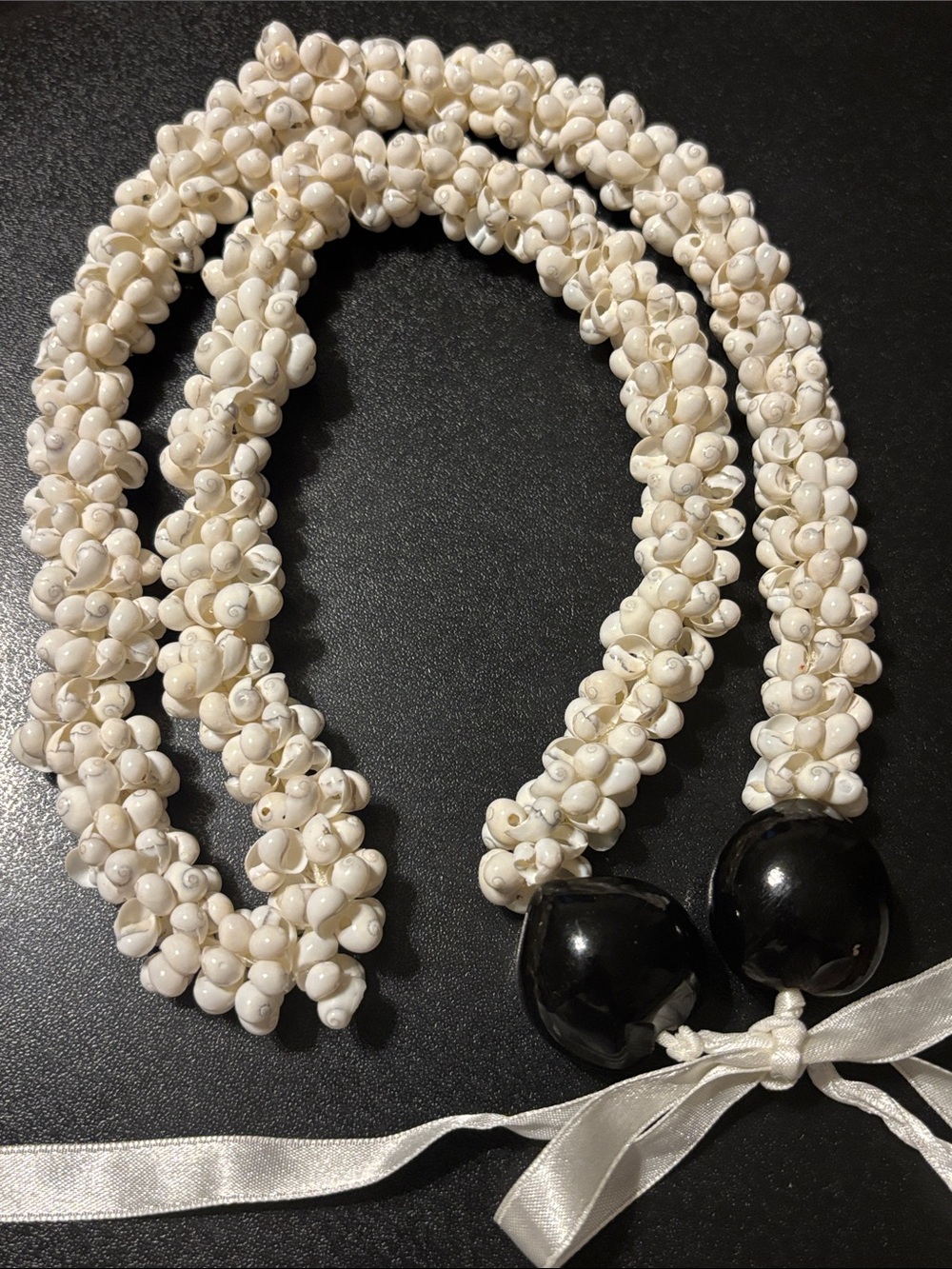 White Shell Kukui Nut Lei Necklace Hawaiian Wedding Lei Beach Necklace